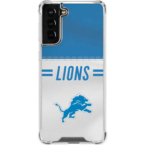 NFL Detroit Lions White Striped Galaxy S21 FE Clear Case
