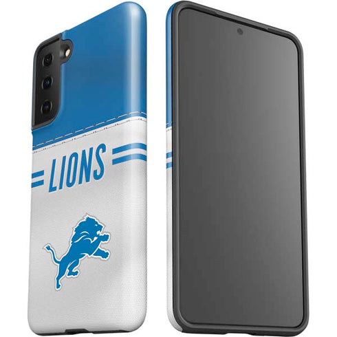NFL Detroit Lions White Striped Galaxy S21 FE Pro Case