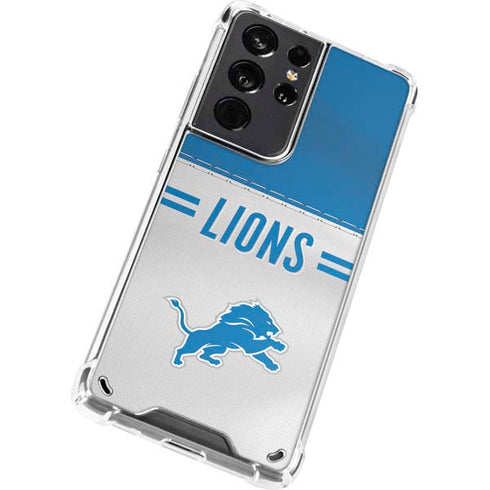 NFL Detroit Lions White Striped Galaxy S21 Ultra 5G Clear Case