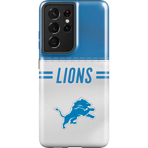 NFL Detroit Lions White Striped Galaxy S21 Ultra 5G Pro Case