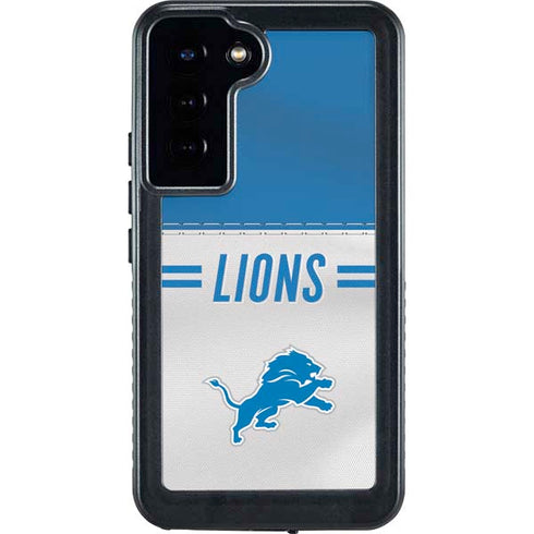 NFL Detroit Lions White Striped Galaxy S23 Plus Waterproof Case