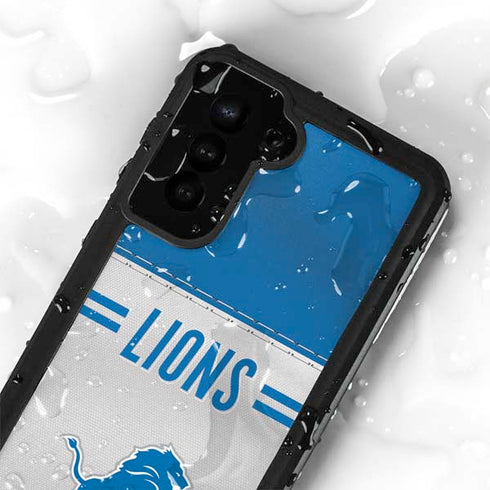 NFL Detroit Lions White Striped Galaxy S23 Plus Waterproof Case
