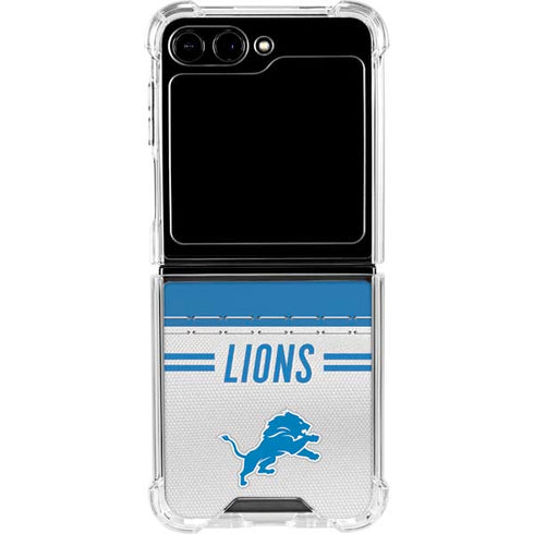 NFL Detroit Lions White Striped Galaxy Z Flip5 5G Clear Case