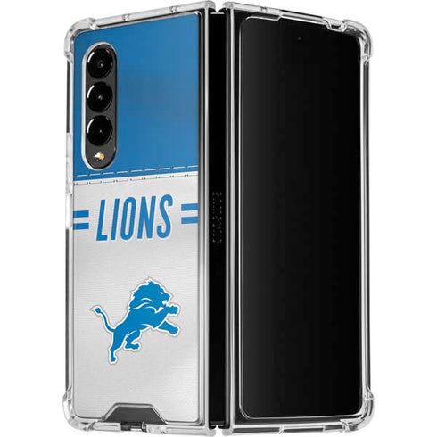 NFL Detroit Lions White Striped Galaxy Z Fold4 5G Clear Case
