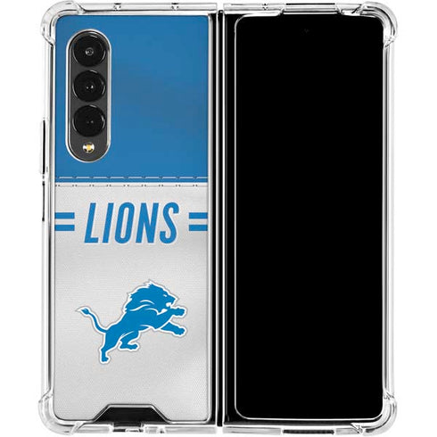 NFL Detroit Lions White Striped Galaxy Z Fold4 5G Clear Case