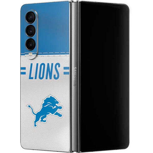 NFL Detroit Lions White Striped Galaxy Z Fold4 5G Skin