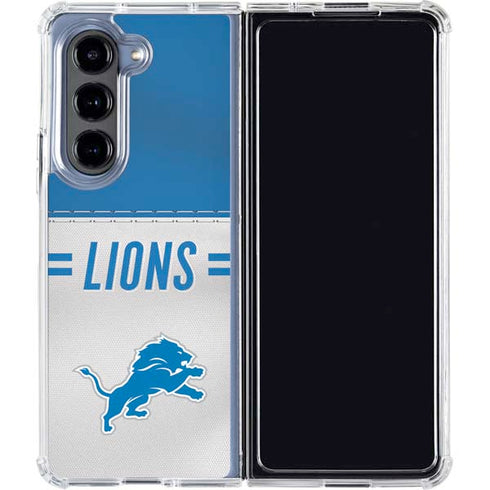 NFL Detroit Lions White Striped Galaxy Z Fold5 5G Clear Case