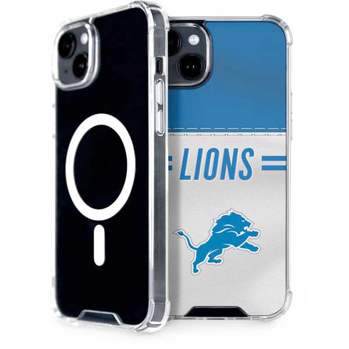 NFL Detroit Lions White Striped iPhone 15 Plus MagSafe Case
