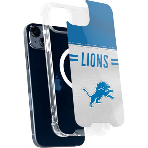 NFL Detroit Lions White Striped iPhone 15 Plus MagSafe Case