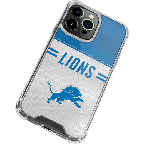 NFL Detroit Lions White Striped iPhone 14 Pro Clear Case
