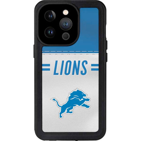 NFL Detroit Lions White Striped iPhone 14 Pro Waterproof Case