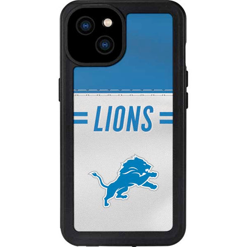 NFL Detroit Lions White Striped iPhone 15 Plus Waterproof Case