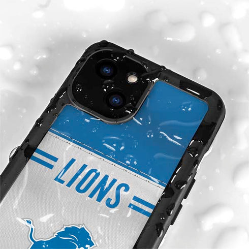 NFL Detroit Lions White Striped iPhone 15 Waterproof Case