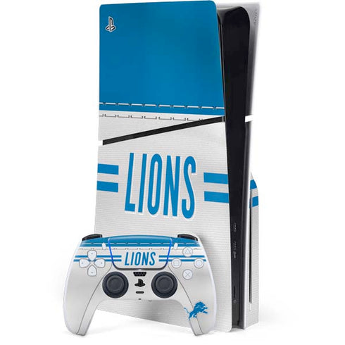 NFL Detroit Lions White Striped PS5 Slim Disk Bundle Skin