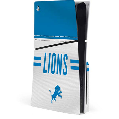 NFL Detroit Lions White Striped PS5 Slim Disk Console Skin