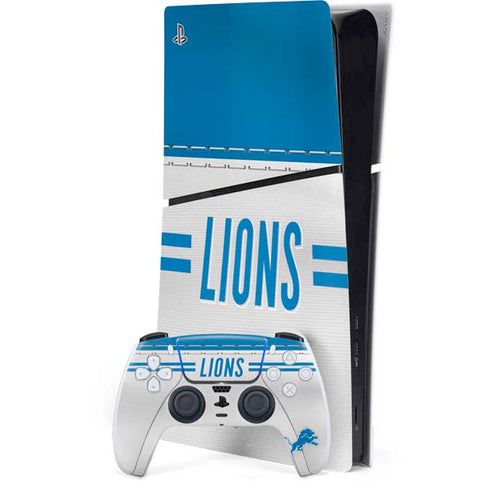 NFL Detroit Lions White Striped PS5 Slim Digital Edition Bundle Skin