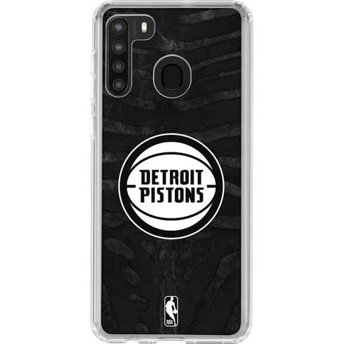 NBA Detroit Pistons Black Animal Print Galaxy A21 Clear Case