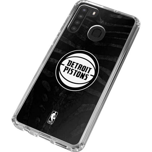 NBA Detroit Pistons Black Animal Print Galaxy A21 Clear Case