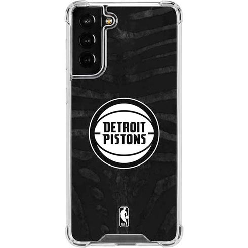 NBA Detroit Pistons Black Animal Print Galaxy S21 FE Clear Case