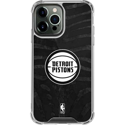NBA Detroit Pistons Black Animal Print iPhone 15 Pro Max Clear Case