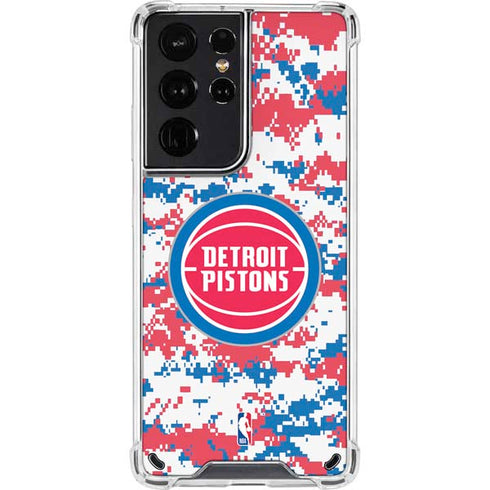 NBA Detroit Pistons Digi Camo Galaxy S21 Ultra 5G Clear Case