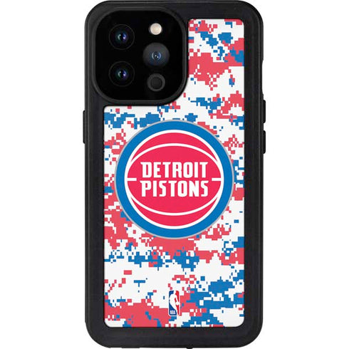NBA Detroit Pistons Digi Camo iPhone 14 Pro Max Waterproof Case