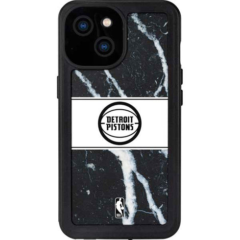 NBA Detroit Pistons Marble iPhone 15 Waterproof Case