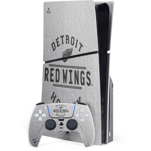 NHL Detroit Red Wings Black Text PS5 Slim Disk Bundle Skin