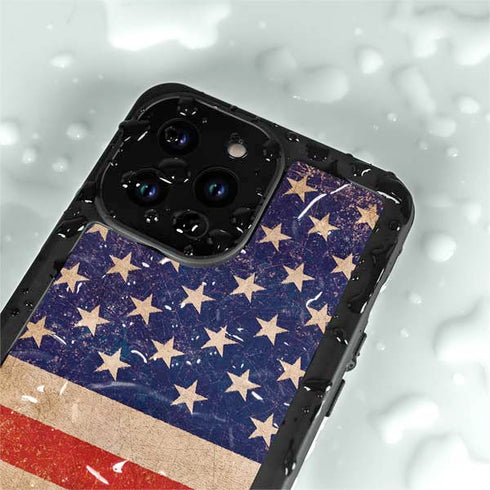 Distressed American Flag iPhone 14 Pro Waterproof Case