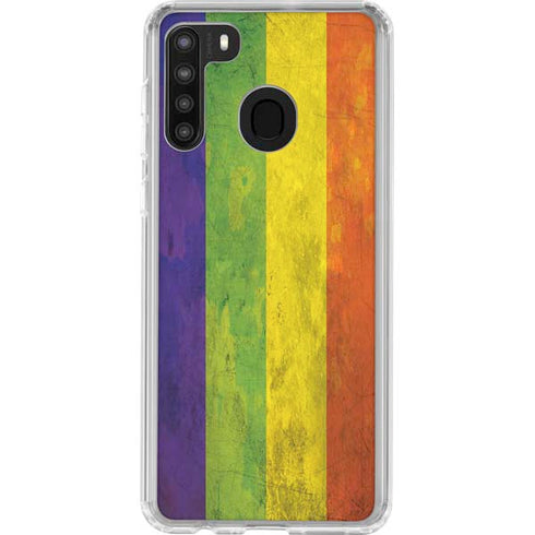 Distressed Rainbow Flag Galaxy A21 Clear Case