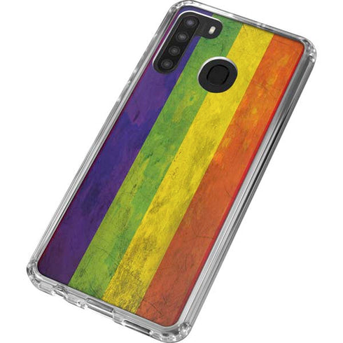 Distressed Rainbow Flag Galaxy A21 Clear Case