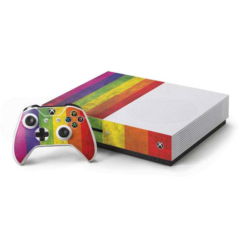 Distressed Rainbow Flag Xbox One S Console and Controller Bundle Skin