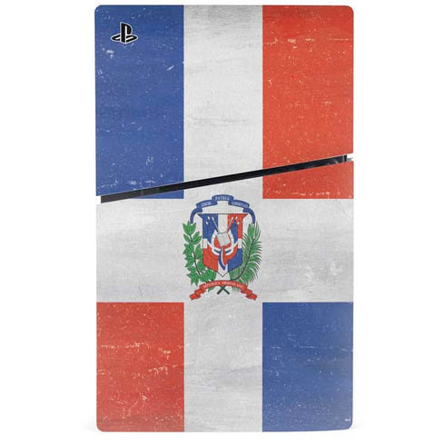 Dominican Republic Flag Distressed PS5 Slim Disk Bundle Skin