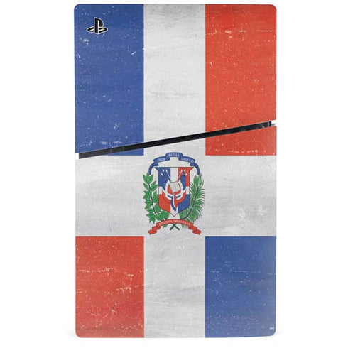 Dominican Republic Flag Distressed PS5 Slim Digital Edition Bundle Skin