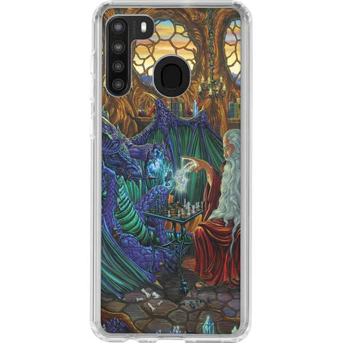 Ed Beard Jr. Dragon and Wizard Playing Chess Galaxy A21 Clear Case