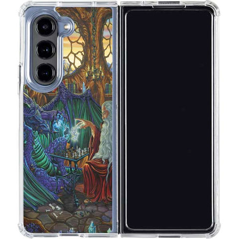 Dragon and Wizard Playing Chess by Ed Beard Jr Galaxy Z Fold5 5G Clear Case