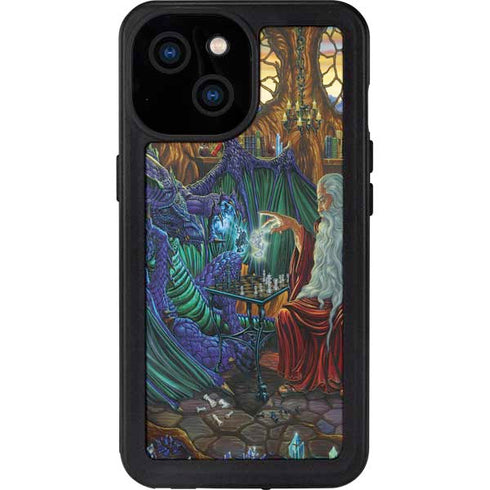 Dragon and Wizard Playing Chess by Ed Beard Jr iPhone 15 Waterproof Case