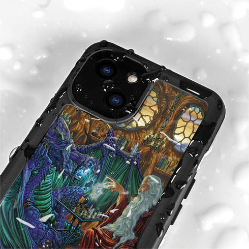Dragon and Wizard Playing Chess by Ed Beard Jr iPhone 15 Waterproof Case