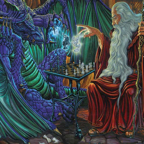Ed Beard Jr. Dragon and Wizard Playing Chess PS4 Slim Skin