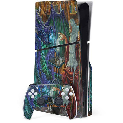 Dragon and Wizard Playing Chess by Ed Beard Jr PS5 Slim Disk Bundle Skin