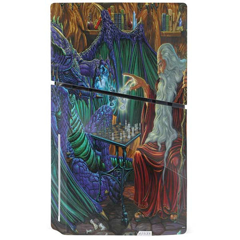 Dragon and Wizard Playing Chess by Ed Beard Jr PS5 Slim Disk Console Skin
