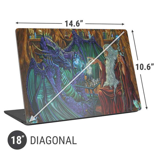 Ed Beard Jr. Dragon and Wizard Playing Chess Universal Laptop 18in (14.6 x 10.6in) Skin