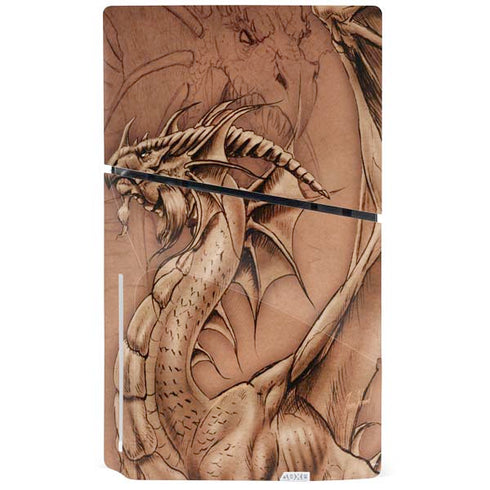 Dragon Parchment by Tom Wood PS5 Slim Disk Console Skin