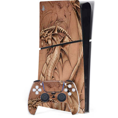 Dragon Parchment by Tom Wood PS5 Slim Digital Edition Console Skin