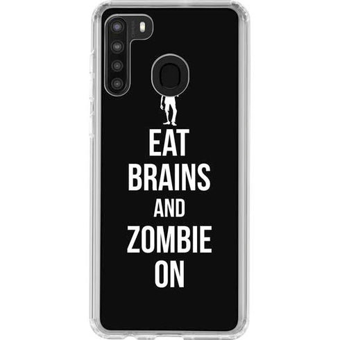 Eat Brains and Zombie On Black Galaxy A21 Clear Case