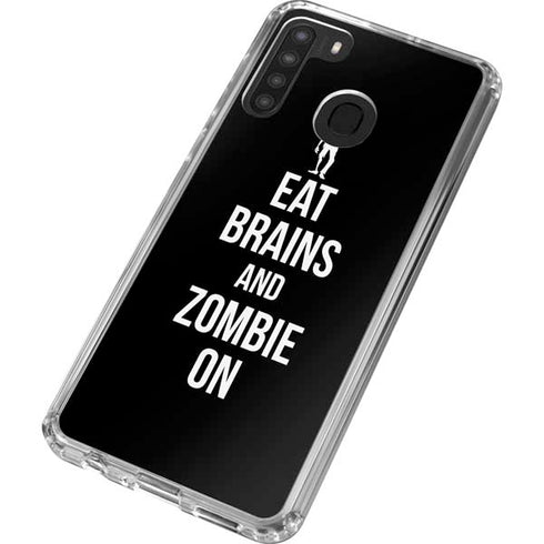 Eat Brains and Zombie On Black Galaxy A21 Clear Case