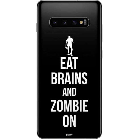 Eat Brains and Zombie On Black Galaxy S10 Plus Skin