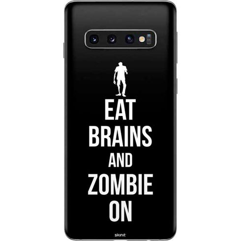 Eat Brains and Zombie On Black Galaxy S10 Skin