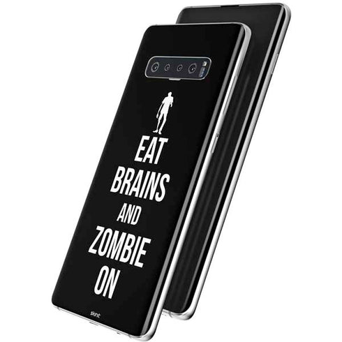 Eat Brains and Zombie On Black Galaxy S10 Skin
