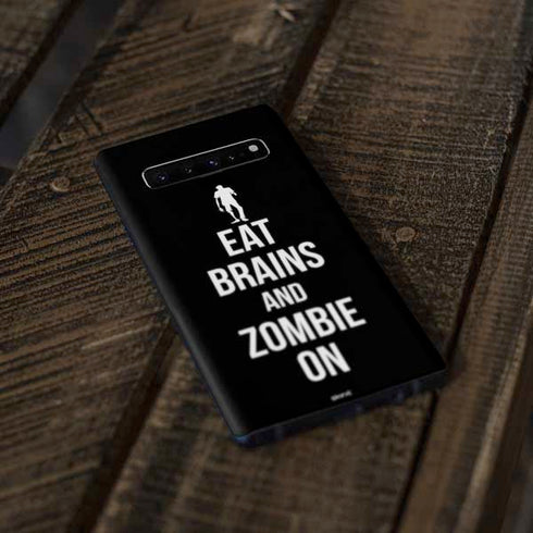 Eat Brains and Zombie On Black Galaxy S10 Skin